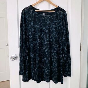Style & Co Black Floral Patterned Burn-out Semi Sheer Tunic Top Size XXL